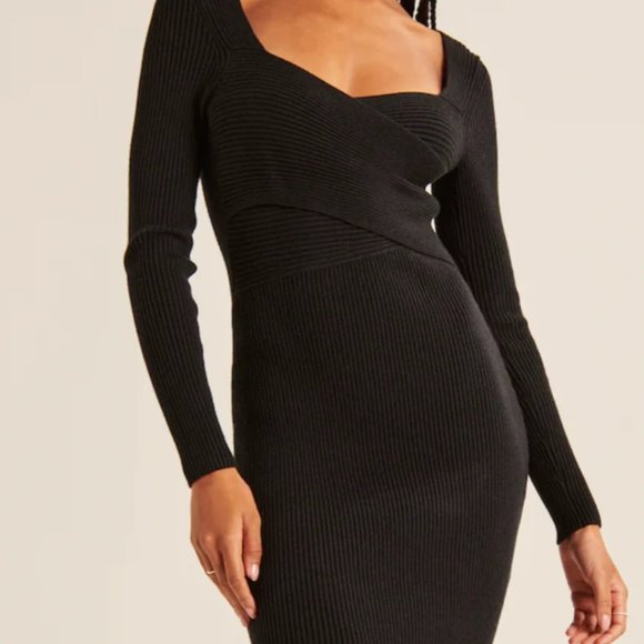 Long-Sleeve Wrap-Front Mini Sweater Dress - Brown (SP) - ABERCROMBIE & FITCH - Picture 10 of 13